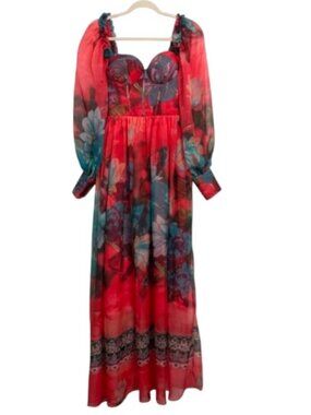 Banjul Women's Bright Floral Pink Maxi Dress‎ Size M